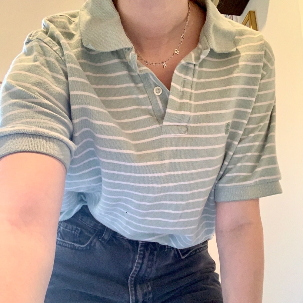 light green striped polo